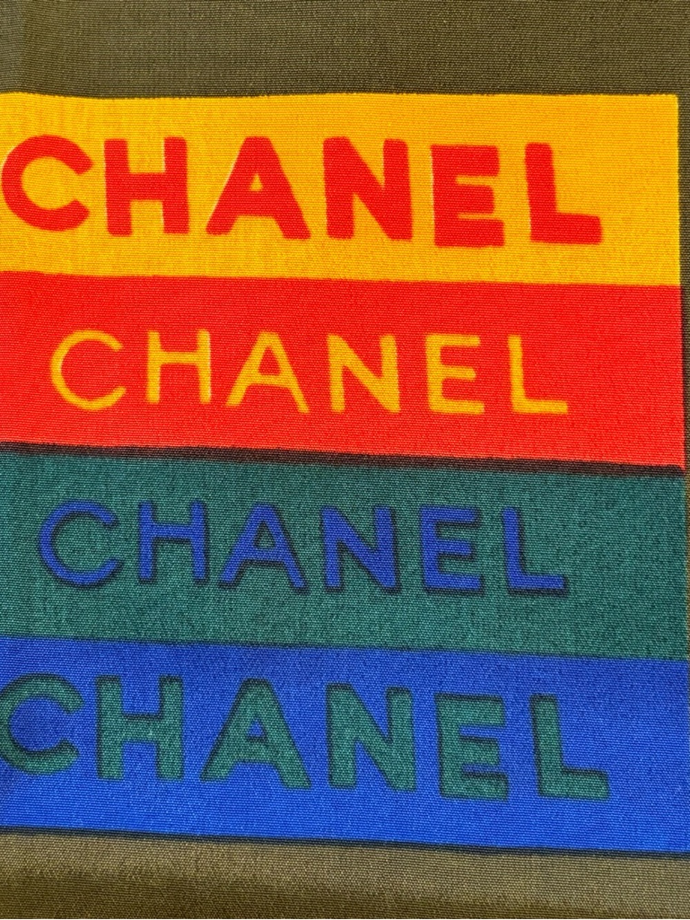 CHANEL Olive Green Scarf with Black and White Logo Panel - Picture 6 of 12